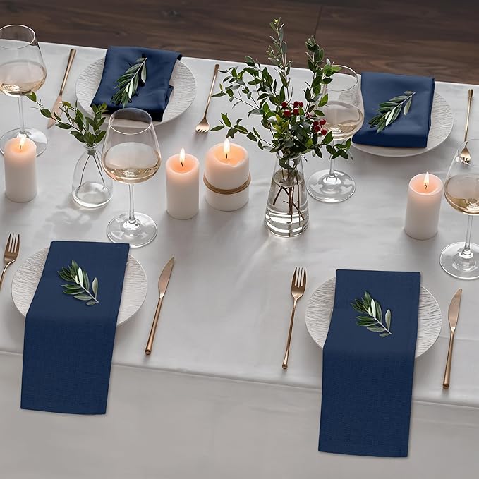 Ruvanti Linen Napkins Set of 6, 18x18 Cloth Napkins, Cotton Linen Blend Napkins Cloth Washable, Soft, Reusable Dinner Napkins for Wedding, Parties, Christmas, Thanksgiving, Everyday Use - Navy