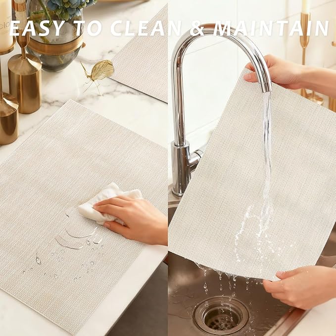 Durable Vinyl Placemats Set of 12, Non-Slip for Dining Table Mat, Heat Resistant Place Mats, Washable Anti-Slip PVC Easy to Clean Wipeable Premium Plastic Mats for Kitchen Beige