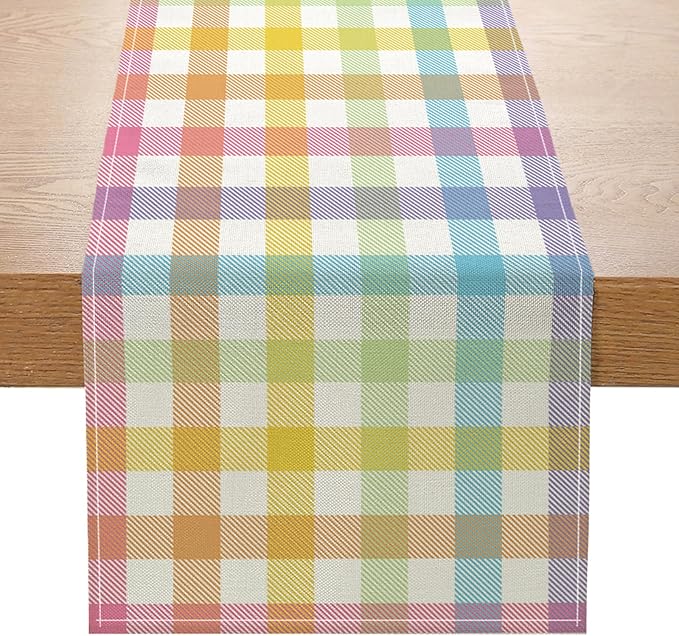 ONFAON Easter Buffalo Plaid Check Table Runner Spring Holiday Decoration Farmhouse Home Dining Room Kitchen Table Decor (13" x 72")