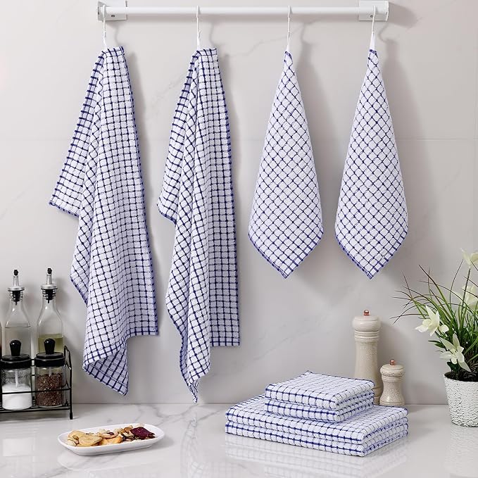 Homaxy Kitchen Towels and Dishcloths Set, 16 x 25 and 12 x 12 Inches, Set of 12 Cotton Terry Kitchen Dish Towels, Super Soft and Absorbent Dish Cloths, Blue