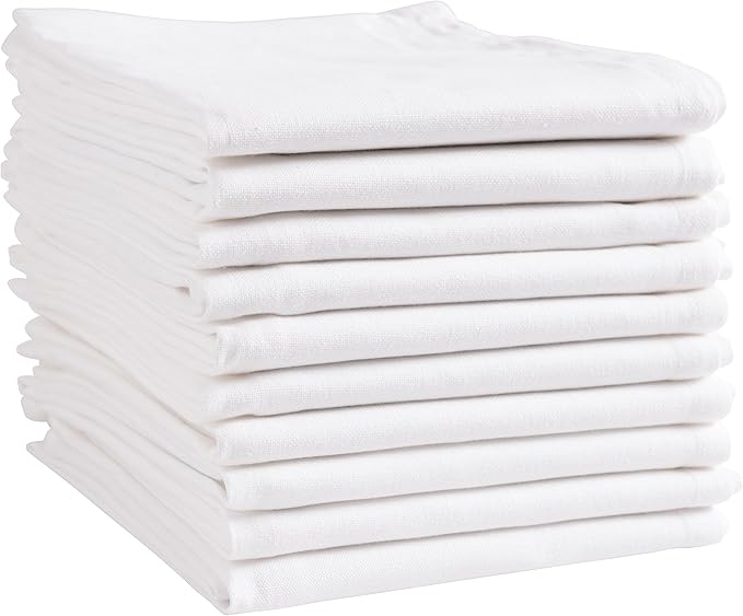 KAF Home White Kitchen Towels, 10 Pack, 100% Cotton - 20 x 30, Soft and Functional Multi-Purpose, Baking, Cooking, Cleaning, Printing, Monogramming, and Embroidery (Plain Weave)