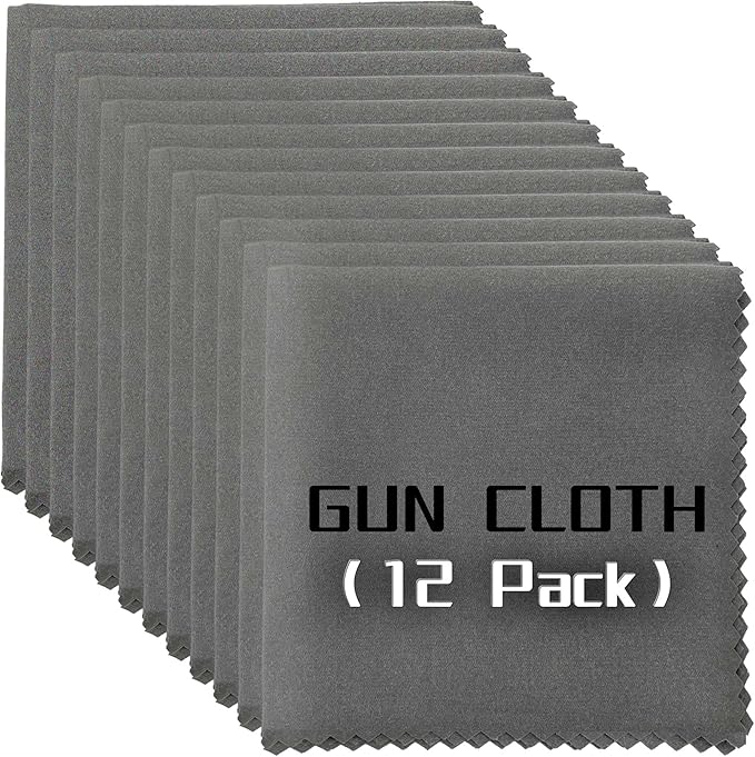 12 Pack Microfiber Gun Cleaning Cloth, 12"x12" Lint Free Gun Cleaning Rags, Reusable Microsuede Cleaning/Polishing Wipes Towels for Firearms, Knives and Scopes (Gray)