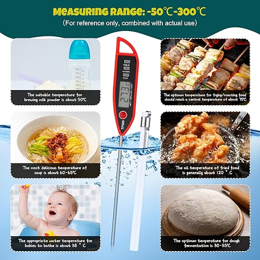 Copkim 6 Set Waterproof Food Thermometer for Water, Liquid, Candle and Cooking Digital Meat Thermometer with Long Probe Instant Read for Kitchen BBQ Grill Candy (Black,White,Red)