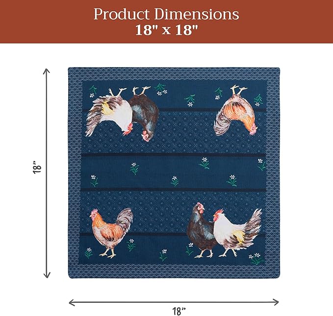 Maison d' Hermine Cloth Napkins Set of 4 100% Cotton Everyday Reusable Square Napkins Cloth Washable Dinner Party Wedding Restaurant Gifts for Mothers Day Spring/Summer(Meadow Rooster, 18" x 18")