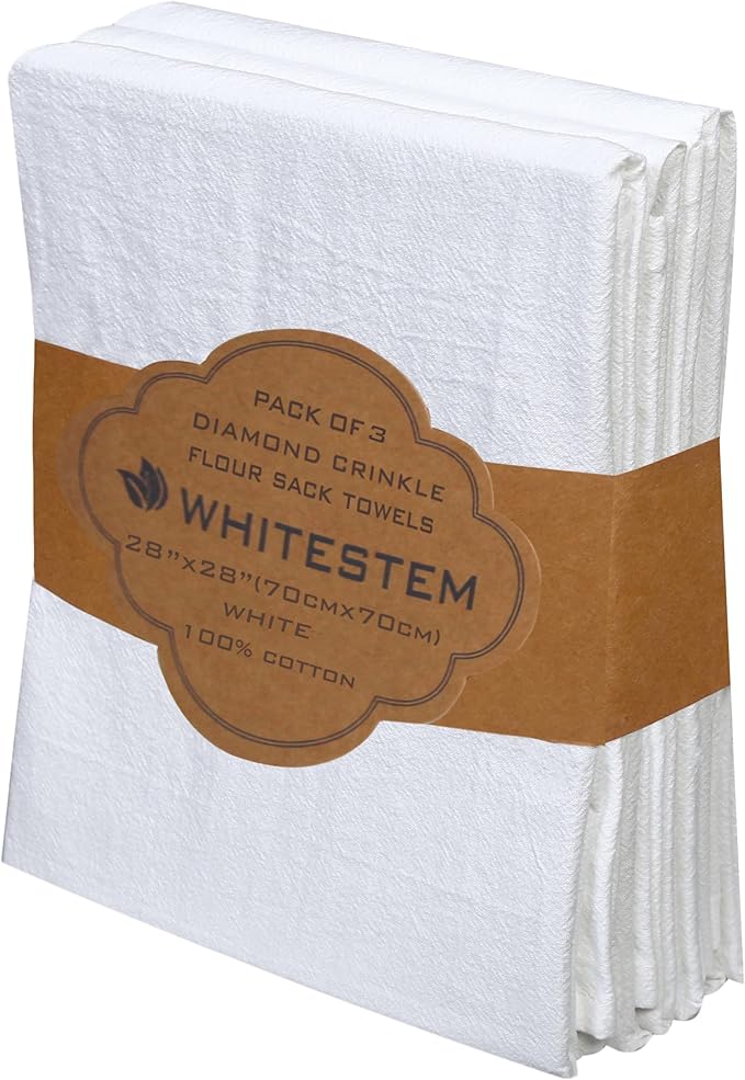 Flour Sack Towels 28” x 28” – Pack of 3 Cotton Kitchen Towels, Dish Towels and Tea Towels for Embroidery, Thick Absorbent for Baking & Bread Proofing - White