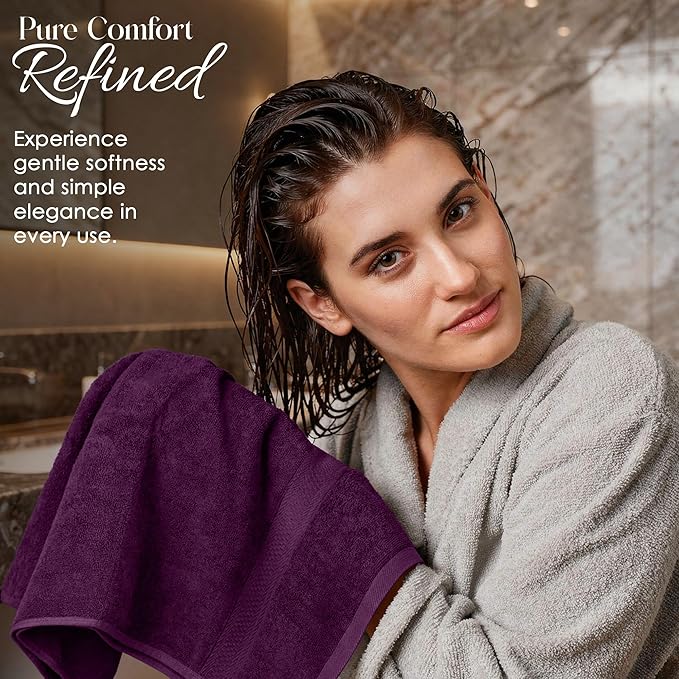 RIVERSIDE Luxury 6 Piece Towel Set, 2 Bath Towels, 2 Hand Towel, 2 Wash Cloths, 100% Cotton, 600 GSM Hotel Quality, Soft, Highly Absorbent Towels for Bathroom, Purple Towel Sets