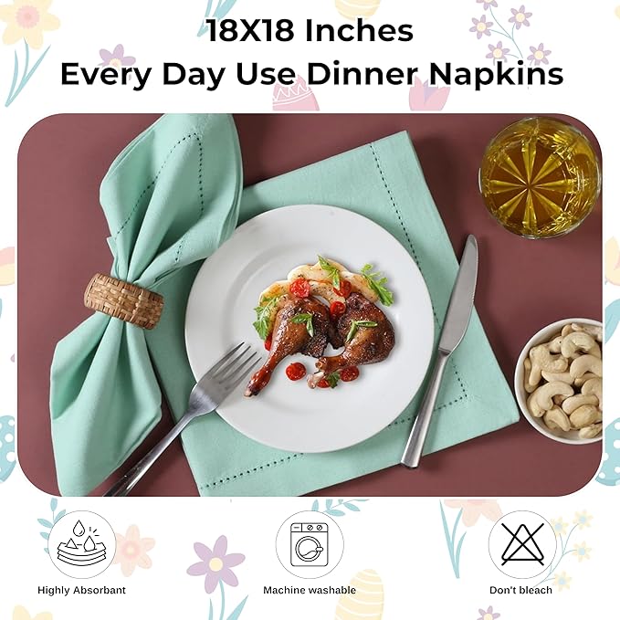 Bedding Craft Cotton Cloth Dinner Napkins Set of 12 – 18x18 Bird Egg Gray Hemstitched – Machine Washable Fabric Napkins for Weddings, Thanksgiving, Christmas & Daily Dining