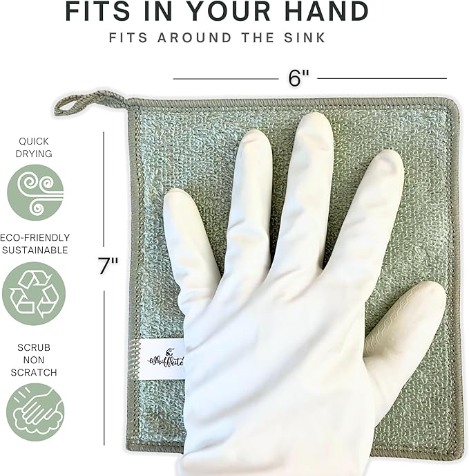 Whiffkitch Dishcloths Dishrags for Kitchen and Household Cleaning 6x7 6-Pack Non-Scratch 2-Ply Weave, Rayon Derived from Bamboo, Absorbent, Washable, Long-Lasting