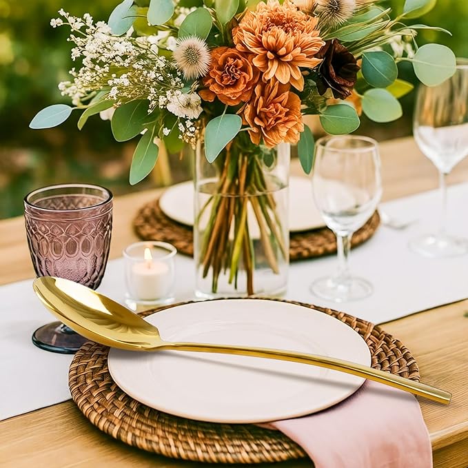 12 Inch Stainless Steel gold Serving Spoons Set, Catering Serving Utensils Set for Buffet,Party, Wedding, Restaurant & Home Use(2-Pack, Gold)