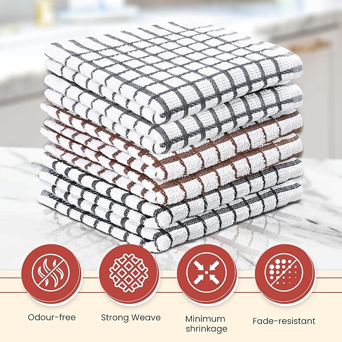Vintage Vista 100% Cotton Dish Cloths (Pack of 6) - Dish Rags for Washing Dishes - Reusable & Highly Absorbent Kitchen Towels - Kitchen Rags fo Easter - (12" x 12" - Multicolor Checkered)