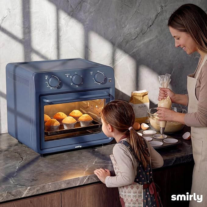 SMIRLY 6-in-1 Air Fryer Toaster Oven Combo, 27QT Convection Oven Countertop, 60 Min Timer, 1800W Oven for Toast, Roast, Bake, Reheat, Broil, Warm, Fits up to a 5 lb Turkey, 12" Pizza, 8 Toast, Blue