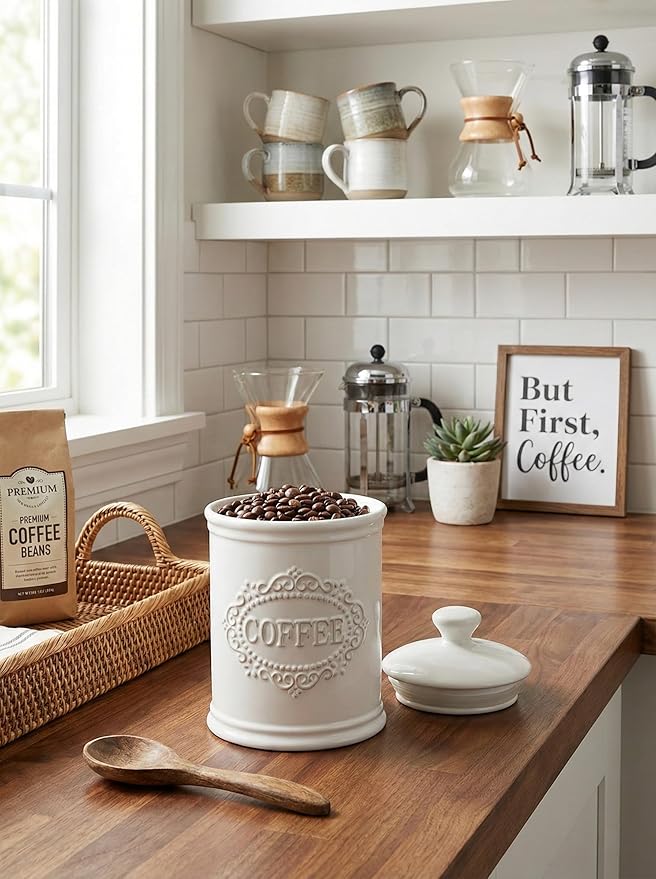 Relief Vine Ceramic Canisters Sets For The Kitchen For Countertop Set of 3 Airtight Coffee Canisters For Ground Coffee Sugar Container Storage Jars With Lids Farmhouse Decor Tea caddies