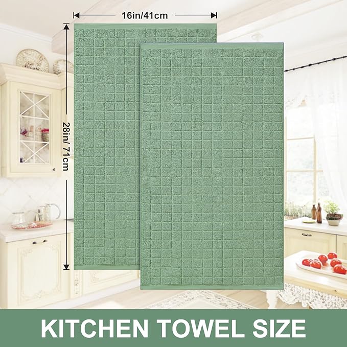 Homaxy Premium Cotton Kitchen Towels 16"x 28", Large Natural Ring Spun 390 GSM Dish Towels, Super Absorbent Terry Kitchen Hand Towels, Soft Tea Towels with Hanging Loop, Pure Grass Green, 6 Pack