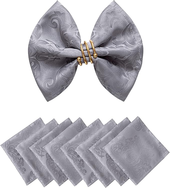 Cloth Napkins Set of 8 – Square 17x17 Inch Jacquard Fabric Polyester Washable Reusable Cloth Napkins for Kitchen Dinner Dining Restaurants Wedding Party Banquet Table (Grey, 17X17 Inch)