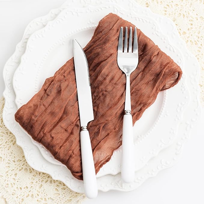 100 Pack Terracotta Cheesecloth Napkins 21x21 Inches Terracotta Cloth Napkins Washable Set of 100 Dinner Table Napkins for Wedding Bridal Baby Shower Rustic Boho Cotton Gauze Summer Party Table Decor