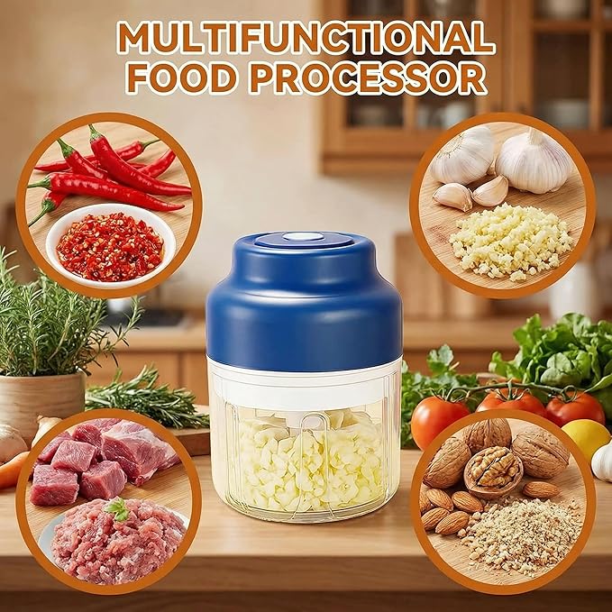 2026 New Electric Garlic Chopper, Mini Portable Veggie Chopper USB Charging Wireless Food Processor, Upgrade Electric Mini Garlic Chopper Set Wireless Veggie Grinder (Blue, 350ML)
