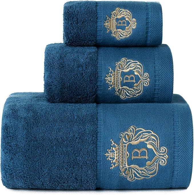 Luxury Bathroom Super Soft and Highly Absorbent Premium 100% Cotton Bath Towel Set for Gifts (Blue-B)