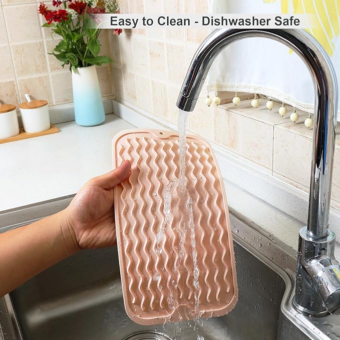 ZLR Silicone Sponge Holder & Sink Caddy Tray (6" x 12") - Narrow Dish Drying Mat for Kitchen Counter - Waterproof Soap Dispenser Organizer, Non-Slip Bathroom Vanity Tray (Peach Pink)