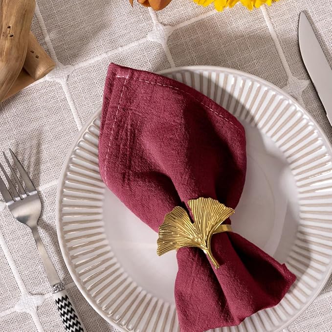 MLMC 8 Pack Burgundy Cloth Napkins Rustic Washable Cotton Linen Napkins Set of 8 17"x17" Reusable Wine Red Dinner Napkins Cloth for Wedding Bridal Baby Shower Table Decor
