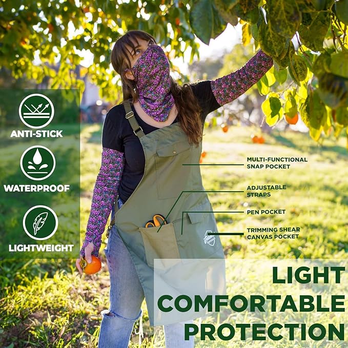 FARMER'S DEFENSE Lightweight Garden Apron with Canvas Pockets | Waterproof, Adjustable, Stick Resistant, Eco-Friendly, Durable | Outdoor Gardening Work and Kitchen Cooking Tasks | Black - L/XL
