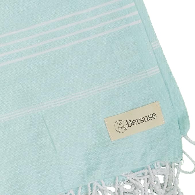 Bersuse Towels Anatolia XL Beach Blanket Throw Blanket Turkish Towel 100% Cotton Extra-Large Quick-Dry Lightweight Premium Peshtemal Towel - 61x82 Inches, Aqua Marine (Set of 6)