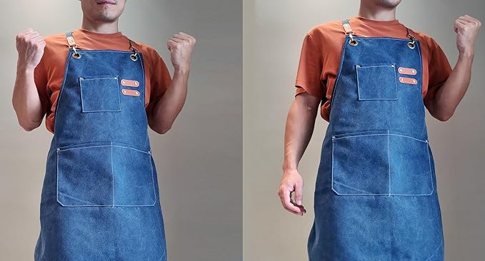 Chef Apron with Large Pockets for Women Men, Cotton Canvas Cross Back Water Repellent Adjustable Work Apron