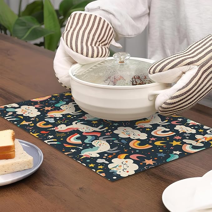 6 Pcs Placemats,Cute Unicorn Placemats,Color Rainbow Table Mats Washable Recyclable Table Placemat for Indoor Outdoor Heat Resistant Kitchen Dining 12"x18"