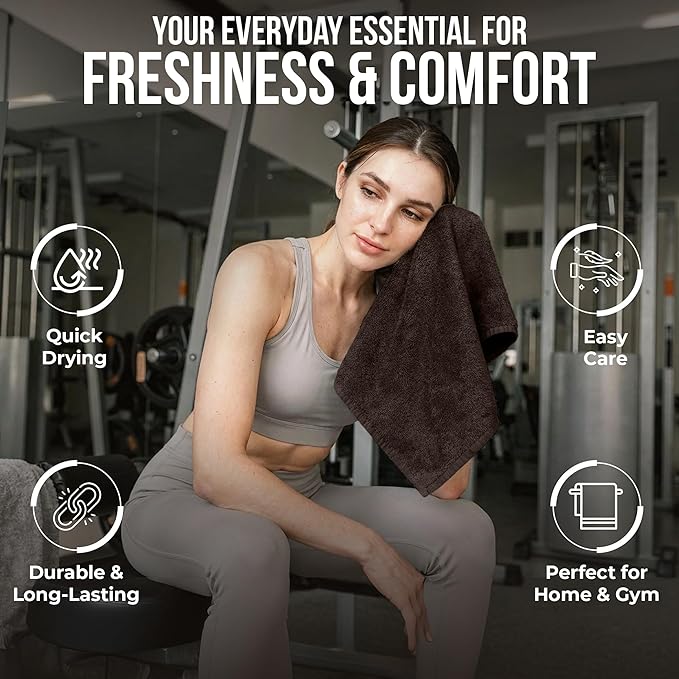 RIVERSIDE Pack of 24 Wash Cloths for Showering, 12 x 12 Inches, Super Soft & Absorbent, 100% Cotton Washcloths Premium Quality Flannel Face Cloths for Bathroom, Gym, Spa (Coffee Brown, 24 Pack)