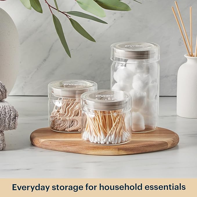 Pyrex 6-Pack Glass Canister Set - Dry Food Storage Containers with Glass Lids for Kitchen and Pantry Organization
