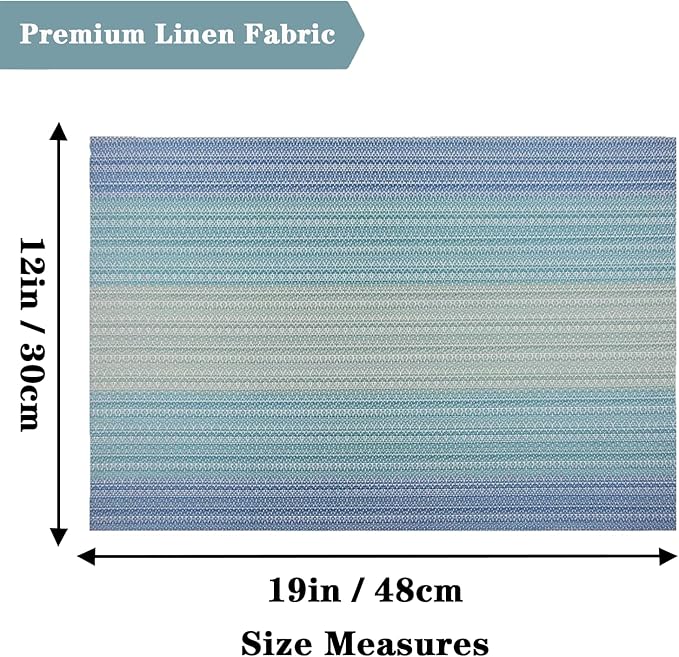 Blue Placemats Set of 4 - Heat Resistant Non-Slip Place mats for Dining Table, Washable Durable PVC Vinyl Woven Table Mats (Blue, 4)