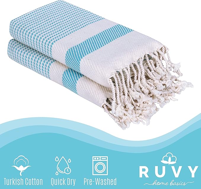 Ruvy Home Basics Turkish Hand Towels for Bathroom Set of 4 | 18"x40", Cotton | Decorative Towel for Bathroom, Kitchen, Dishcloth, Tea, Yoga, Face, Gym - Turquoise