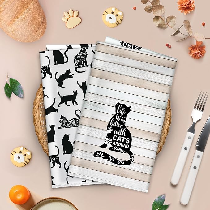 Funny Black Cats Microfiber Kitchen Towels, Soft Absorbent Hand Towel 15.7 × 23.6 Inch, Thick Dish Cloth for Party Anniversary Holiday Decoration, Housewarming Gifts for Mom
