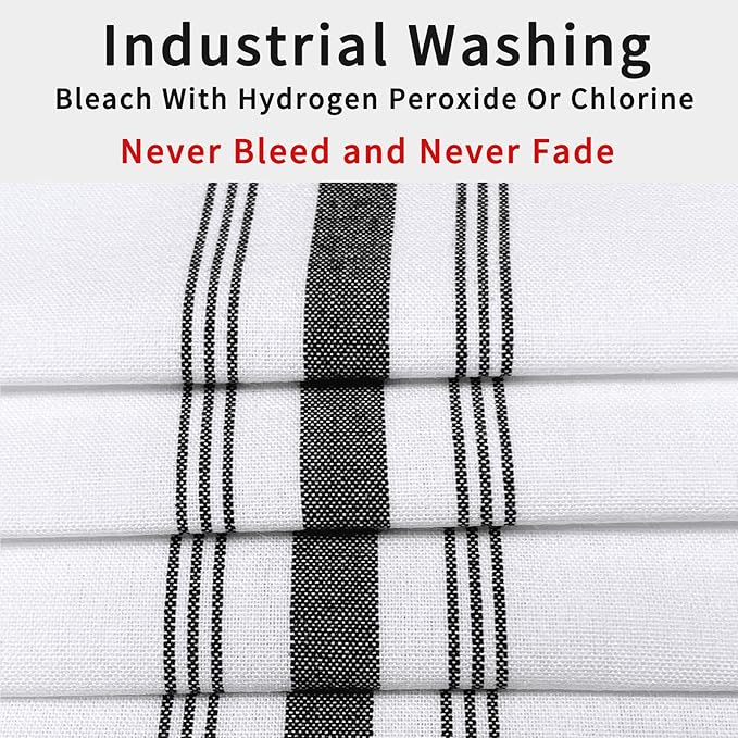 Bistro Restaurant Stripe Cloth Napkins Set of 12 Pack, Commercial Quality 18 x 22 Inches, MJS Linen Dinner Napkins Cloth Washable, Solution Dyed, Never Fade, Soil Release, Black Stripes
