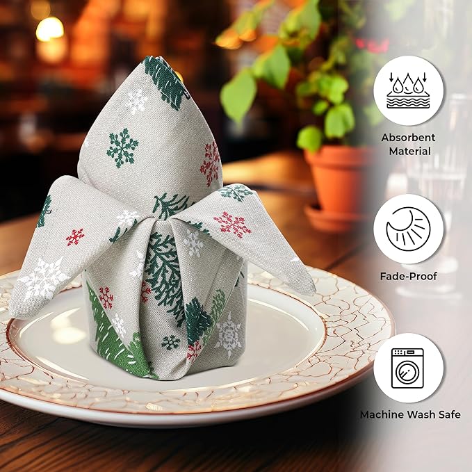 Urban Villa Cloth Napkins Set of 12(20x20)100% Cotton Dinner Napkins Cloth Washable Soft Durable Reusable Absorbent Napkins Ideal for Farmhouse Parties Hotel Lunch Restaurant Dinner Napkins-Green Tree