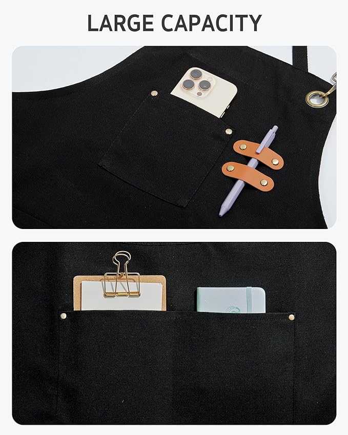 Syntus Apron for Men Women, Adjustable Cooking Kitchen Chef Aprons with 2 Pockets, Cotton/Polycotton/Polyester