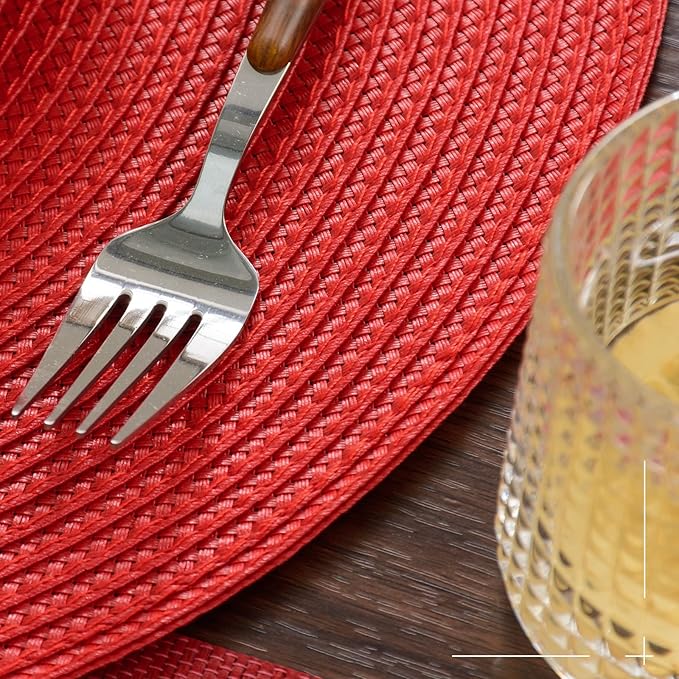 FunWheat Round Braided Placemats Set of 4 Table Mats for Dining Tables Woven Washable Non-Slip Place mats 15inch (Red, 4pcs)