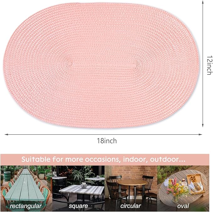 AHHFSMEI Placemats Set of 4 for Dining Table Washable Woven Non-Slip 18x12 inches Placemat Heat-Resistant Durable Table Mats for Dining Table Easy to Clean(Pink 4)