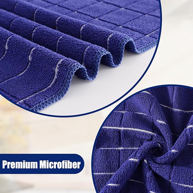Homaxy Microfiber Kitchen Towels and Dishcloths Set, 20 Pack Soft and Absorbent Dish Hand Towels Bulk, 28 x 16 Inch & 12 x 12 Inch Quick Drying Rags for Washing Dishes, Navy Blue