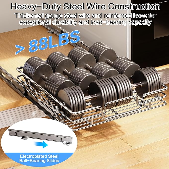 2-Tier Kitchen Cabinet Pull Out Shelf and Drawer Organizer Slide Out Pantry Storaqe Basket in Multiple Sizes (11" W x 18" D,1 Tier)