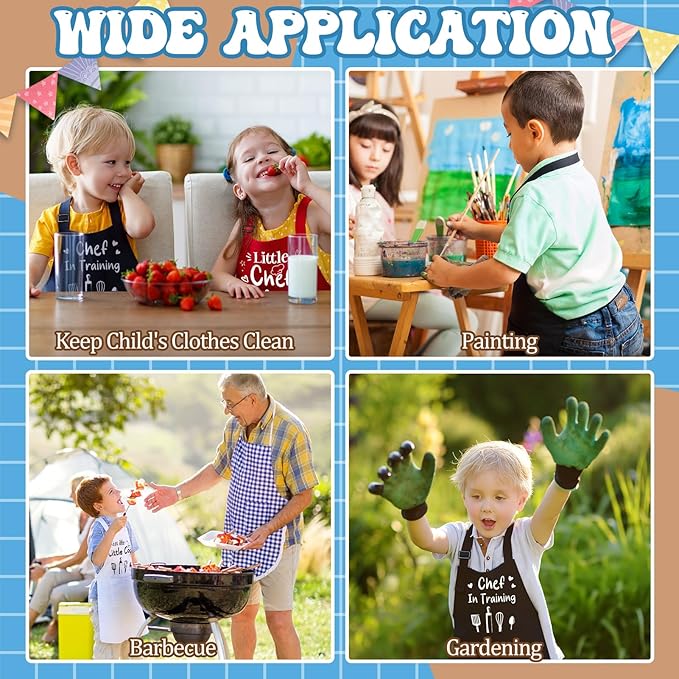 3 Pack Kids Apron for Cooking Adjustable Kids Chef Kitchen Funny Aprons with Pockets for Boys Girls Painting Baking