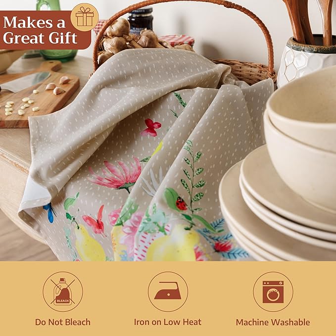 Maison d' Hermine Kitchen Towels Set of 3 100% Cotton 27.50" x 20" Reusable Cloth Tea Dish Towels Absorbent with Hanging Loop for Kitchen Gifts for Mothers Day Spring/Summer (Jardin D'Ete - Fog)