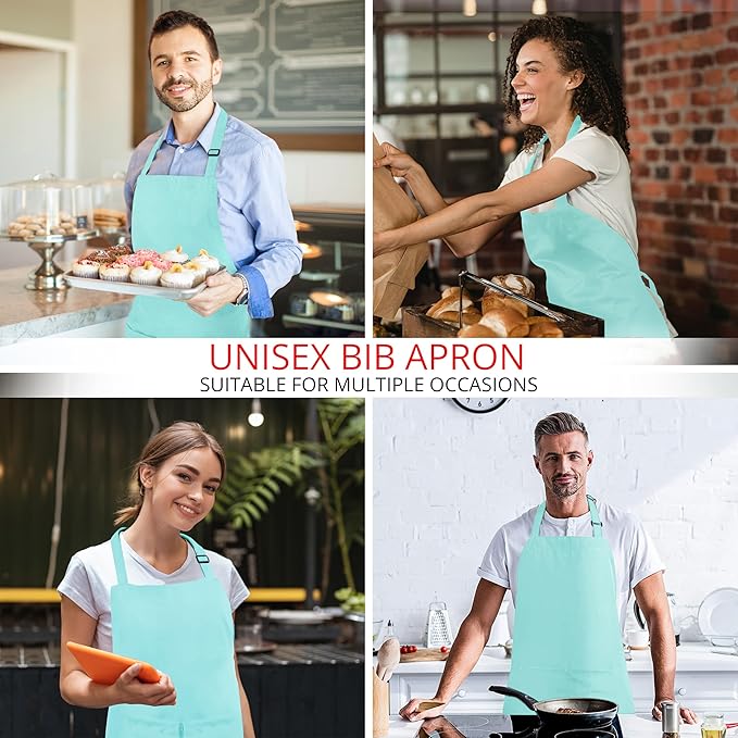 Utopia Kitchen 2 Pack Bib Apron, Adjustable with 2 Pockets, Water and Oil Resistant, Cooking Kitchen Chef Apron for Women Men