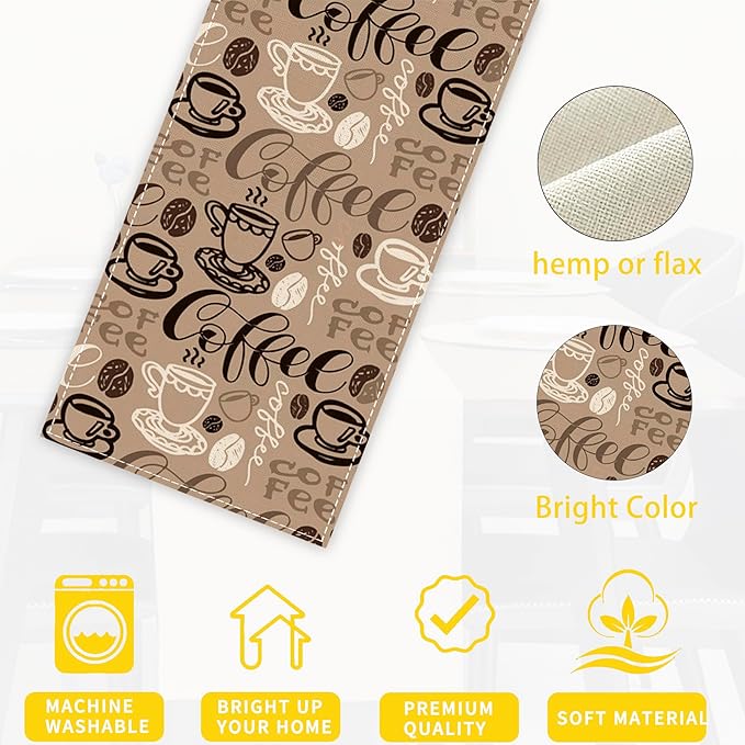 Retro Coffee Cup Table Runner Linen Long Farmhouse Rustic TableRunner for Party Holiday Dining Room /Kitchen,13 x 70 Inches