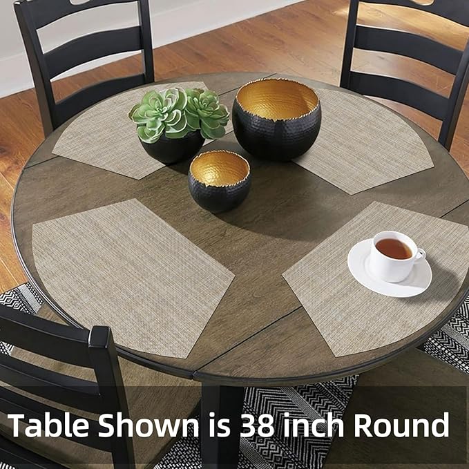 SHACOS Wedge Placemats Set of 4 for Small Round Table Woven Vinyl Curved Placemats Wipe Clean Circle Table Mats Indoor Outdoor, Beige