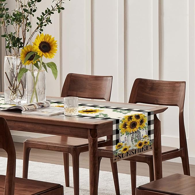 Sunflower Table Runner Summer Decorations for Home, Sunflower Kitchen Decor Dining Table Decor for Seasons Farmhouse Home Party Indoor Outdoor 13x72 in