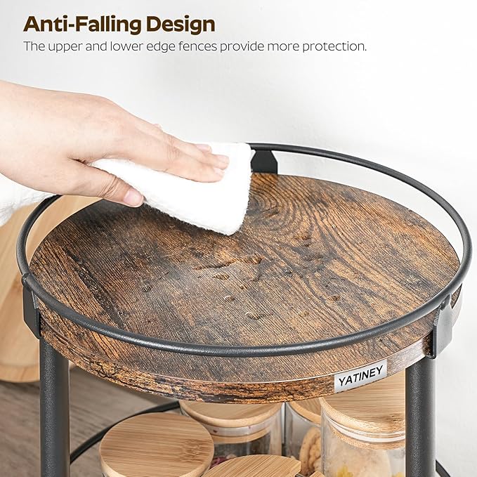 YATINEY Lazy Susan Organizer, Rotating Spice Rack, 2 Tier Spice Turntable Organizer, Industrial Turntable Spice Holder, for Kitchen Countertop and Cabinet, Compact and Versatile, Rustic Brown SR22BR