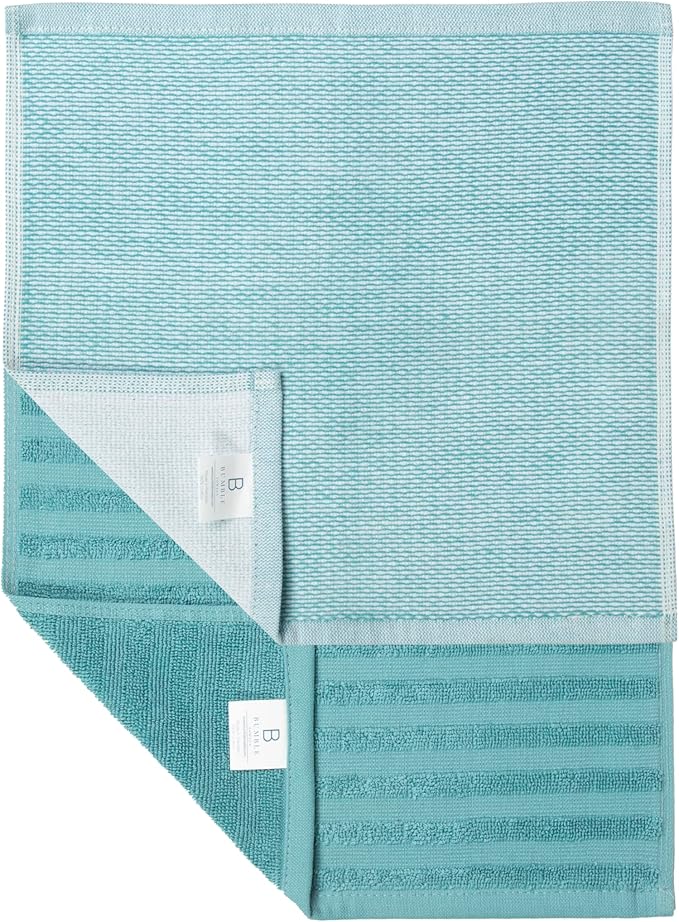 Bumble Premium Dish Cloths 13"x13" (6 Pack) | 100% Natural Ring Spun Cotton | 400 GSM | Highly Absorbent & Soft |Yarn Dyed & Solid Dyed Terry Dish Cloth Set - Aqua