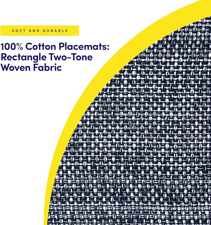 Sweet Home Collection 100% Cotton Placemats for Dining Room Rectangle Two Tone Woven Fabric 13" x 19" Soft Durable Table Mat Set, Set of 4, Navy