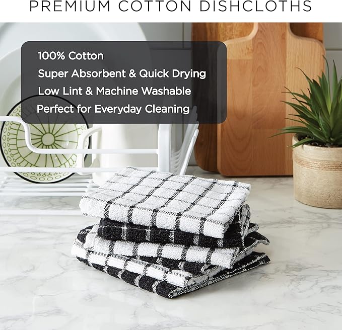 DII Basic Terry Collection Windowpane Dishcloth Set, 12x12, Eggplant, 6 Piece