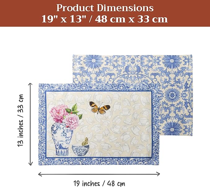 Maison d' Hermine Placemats Set of 4 100% Cotton Washable Cloth Place Mats Reusable Table Mats for Kitchen Dining Party Wedding Gifts for Mothers Day Spring/Summer (Canton, 13" x 19")